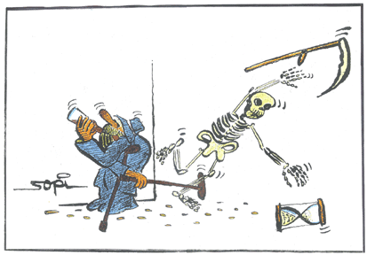 Cartoon von Hans "Sopi" Sopart - Dem Tod ein Bein stellen